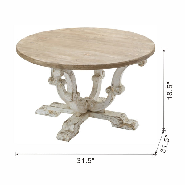 English Elm 31.5x31.5x18.5" Round Fir Wood Coffee Table Scrollwork Legs Distressed Farmhouse Finish W2078P539985