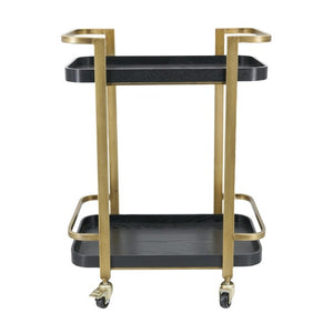 English Elm 23.8X15.2x32.7 Art Deco Iron Bar Cart Antique Brass Frame Ash Wood Veneer Serving Tiers W2078P541038