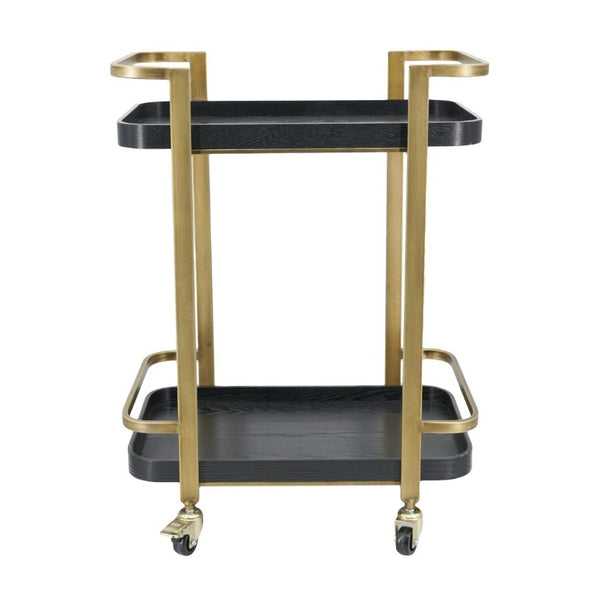 English Elm 23.8X15.2x32.7 Art Deco Iron Bar Cart Antique Brass Frame Ash Wood Veneer Serving Tiers W2078P541038