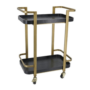 English Elm 23.8X15.2x32.7 Art Deco Iron Bar Cart Antique Brass Frame Ash Wood Veneer Serving Tiers W2078P541038