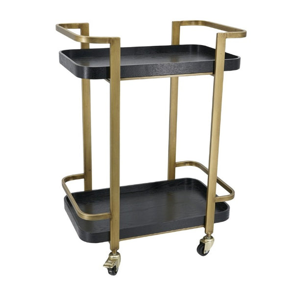 English Elm 23.8X15.2x32.7 Art Deco Iron Bar Cart Antique Brass Frame Ash Wood Veneer Serving Tiers W2078P541038