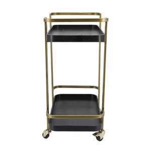 English Elm 23.8X15.2x32.7 Art Deco Iron Bar Cart Antique Brass Frame Ash Wood Veneer Serving Tiers W2078P541038