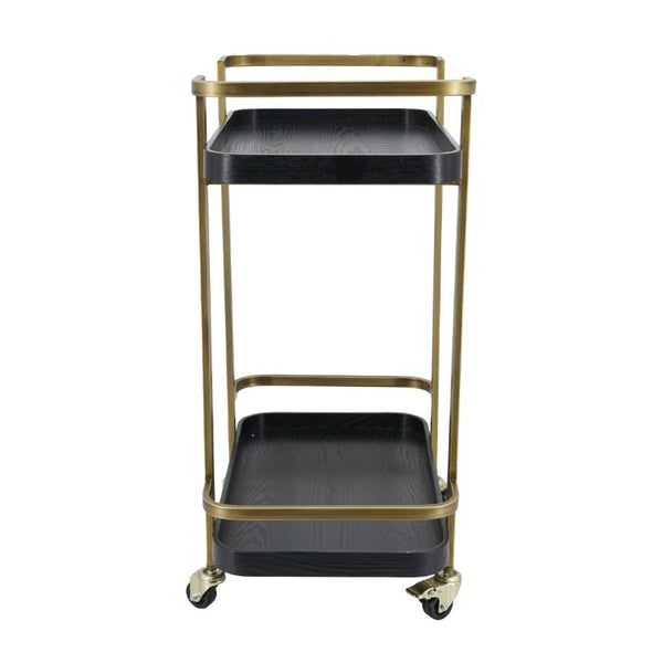 English Elm 23.8X15.2x32.7 Art Deco Iron Bar Cart Antique Brass Frame Ash Wood Veneer Serving Tiers W2078P541038
