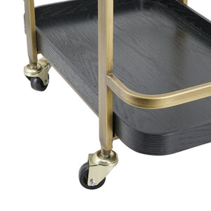 English Elm 23.8X15.2x32.7 Art Deco Iron Bar Cart Antique Brass Frame Ash Wood Veneer Serving Tiers W2078P541038