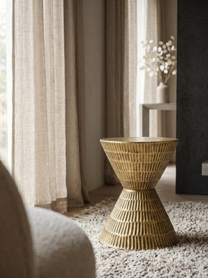 English Elm 15x15x20" Antique Gold Hourglass Side Table Hand-hammered Sculptural Metallic Accent W2078P541044