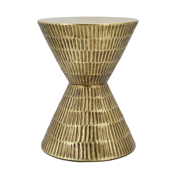 English Elm 15x15x20" Antique Gold Hourglass Side Table Hand-hammered Sculptural Metallic Accent W2078P541044