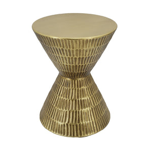English Elm 15x15x20" Antique Gold Hourglass Side Table Hand-hammered Sculptural Metallic Accent W2078P541044