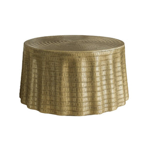 English Elm 31.5x31.5x16.5" Round Sculptural Coffee Table Antique Gold Wavy Glam Living Room W2078P541061