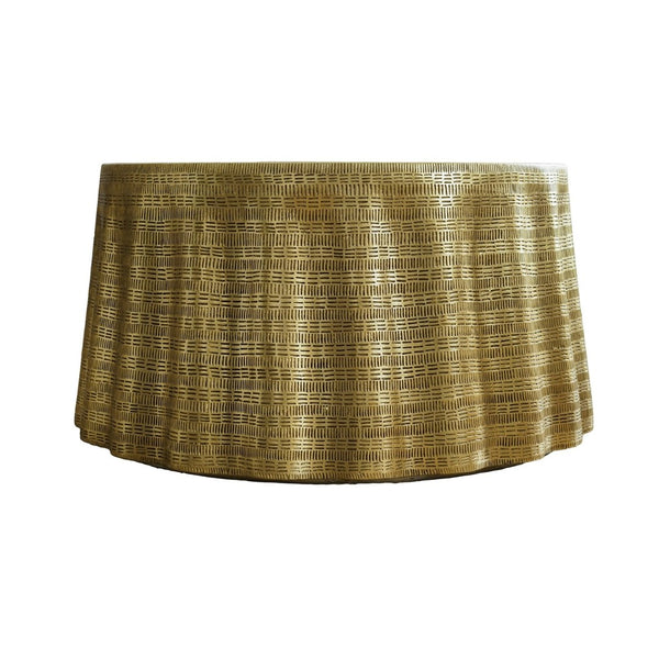 English Elm 31.5x31.5x16.5" Round Sculptural Coffee Table Antique Gold Wavy Glam Living Room W2078P541061