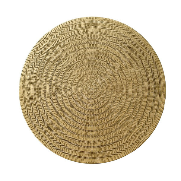 English Elm 31.5x31.5x16.5" Round Sculptural Coffee Table Antique Gold Wavy Glam Living Room W2078P541061