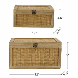 English Elm Set of 2 Handcrafted Rattan and Fir Wood Stackable Storage Boxes with Bronze Latches W2078P542157