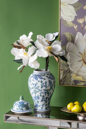 English Elm D10x20.1 Hand-Painted Porcelain Ginger Jar Ming Dynasty Cherry Blossom Mantel Accent W2078P546945