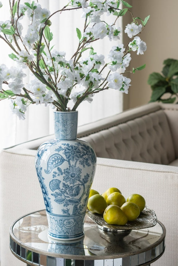 English Elm D8.1x16.9 Porcelain Vase Ming Dynasty Cobalt Blue Floral Motifs Elegant Home Accent W2078P546949