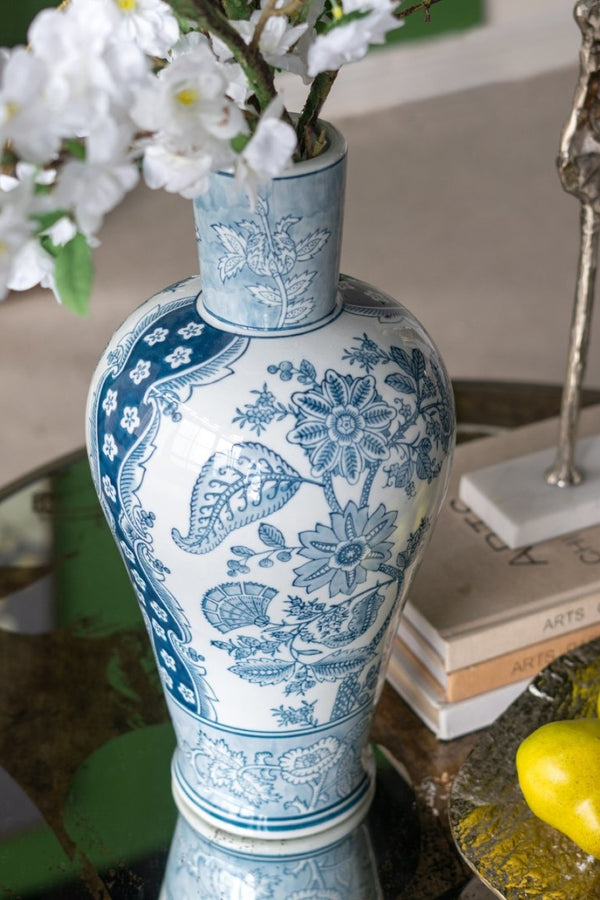 English Elm D8.1x16.9 Porcelain Vase Ming Dynasty Cobalt Blue Floral Motifs Elegant Home Accent W2078P546949
