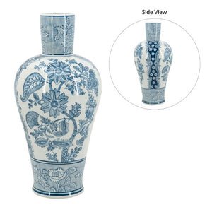 English Elm D8.1x16.9 Porcelain Vase Ming Dynasty Cobalt Blue Floral Motifs Elegant Home Accent W2078P546949
