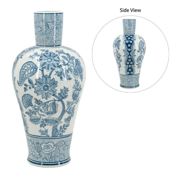 English Elm D8.1x16.9 Porcelain Vase Ming Dynasty Cobalt Blue Floral Motifs Elegant Home Accent W2078P546949