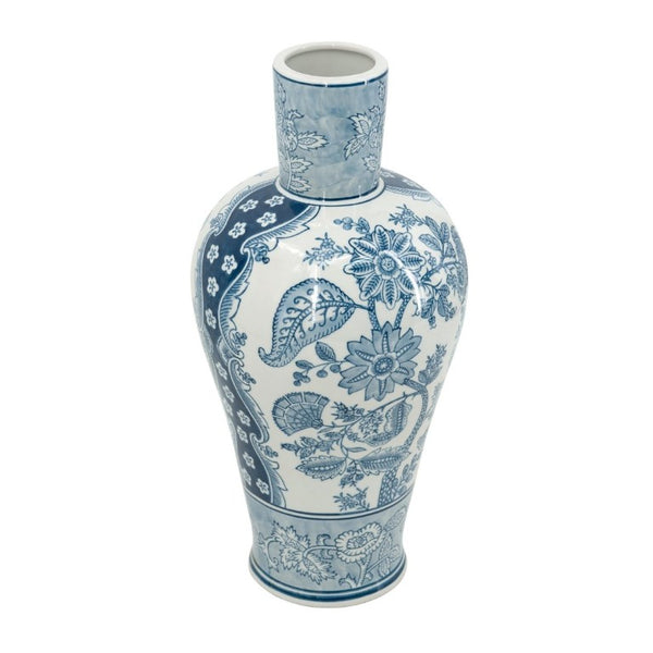 English Elm D8.1x16.9 Porcelain Vase Ming Dynasty Cobalt Blue Floral Motifs Elegant Home Accent W2078P546949