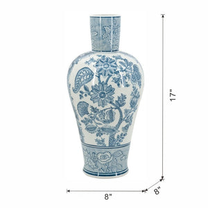English Elm D8.1x16.9 Porcelain Vase Ming Dynasty Cobalt Blue Floral Motifs Elegant Home Accent W2078P546949