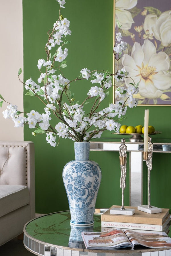 English Elm D8.1x16.9 Porcelain Vase Ming Dynasty Cobalt Blue Floral Motifs Elegant Home Accent W2078P546949