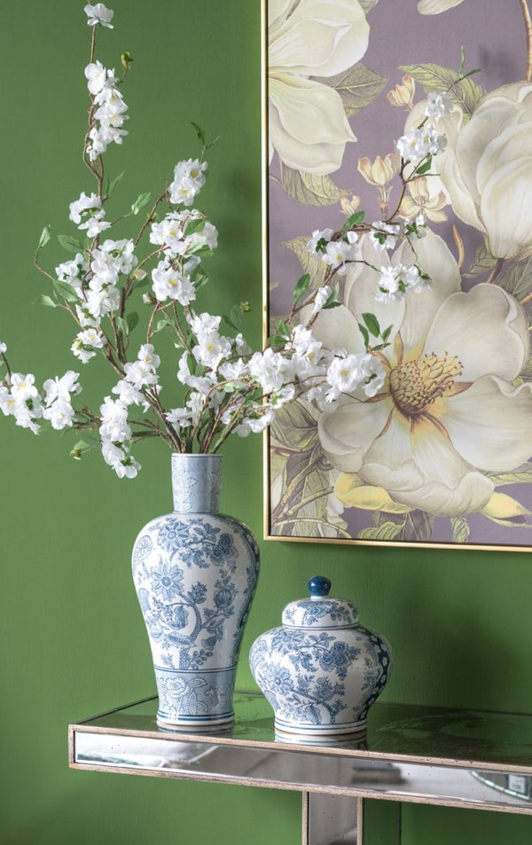 English Elm D8.1x16.9 Porcelain Vase Ming Dynasty Cobalt Blue Floral Motifs Elegant Home Accent W2078P546949