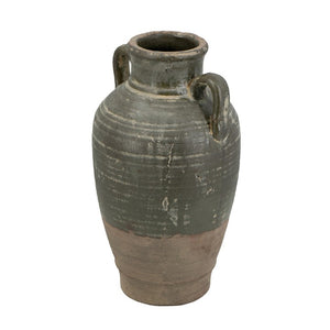 English Elm 8.7X8.7x15.7 Terracotta Amphora Vase Aged Green Glaze Handcrafted Old World Decor W2078P549366