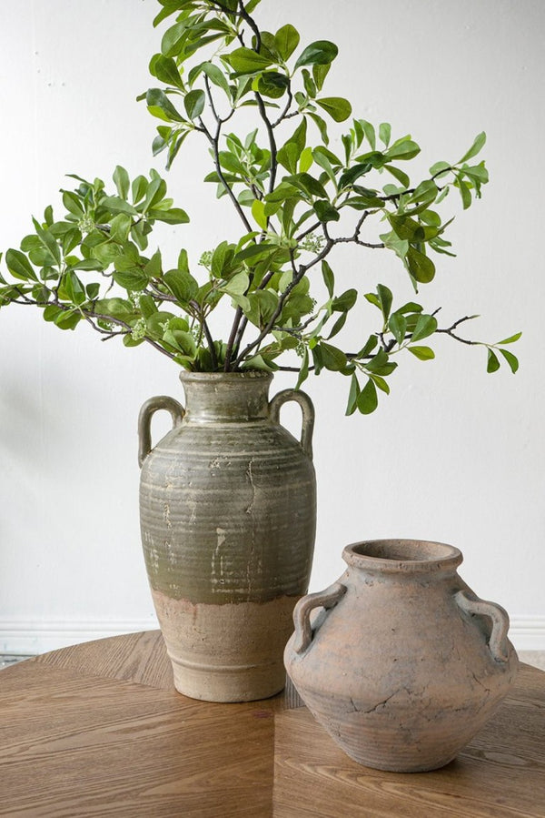 English Elm 8.7X8.7x15.7 Terracotta Amphora Vase Aged Green Glaze Handcrafted Old World Decor W2078P549366