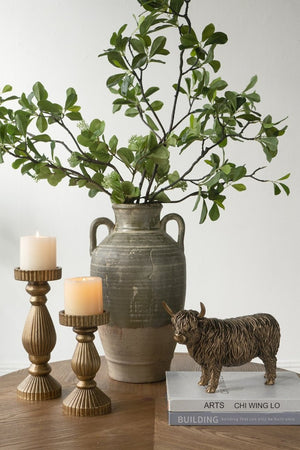 English Elm 8.7X8.7x15.7 Terracotta Amphora Vase Aged Green Glaze Handcrafted Old World Decor W2078P549366