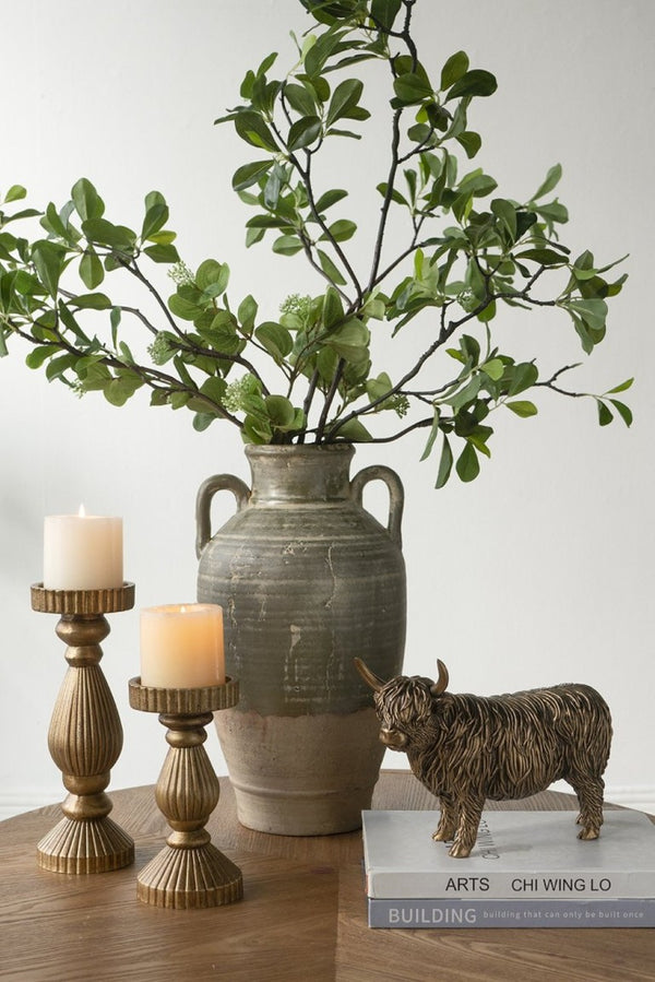 English Elm 8.7X8.7x15.7 Terracotta Amphora Vase Aged Green Glaze Handcrafted Old World Decor W2078P549366