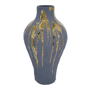 English Elm 10.2X10.2x19.7 Tall Ceramic Vase with Gold Drip Glaze Sculptural Statement Piece W2078P549374
