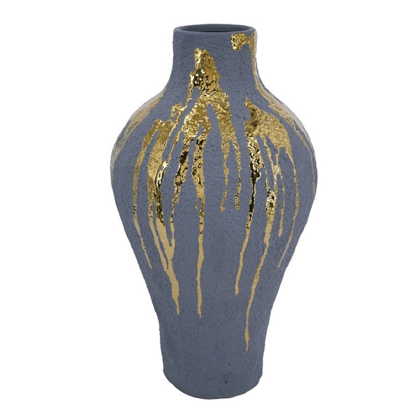 English Elm 10.2X10.2x19.7 Tall Ceramic Vase with Gold Drip Glaze Sculptural Statement Piece W2078P549374