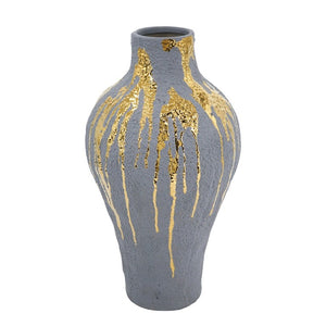 English Elm 10.2X10.2x19.7 Tall Ceramic Vase with Gold Drip Glaze Sculptural Statement Piece W2078P549374