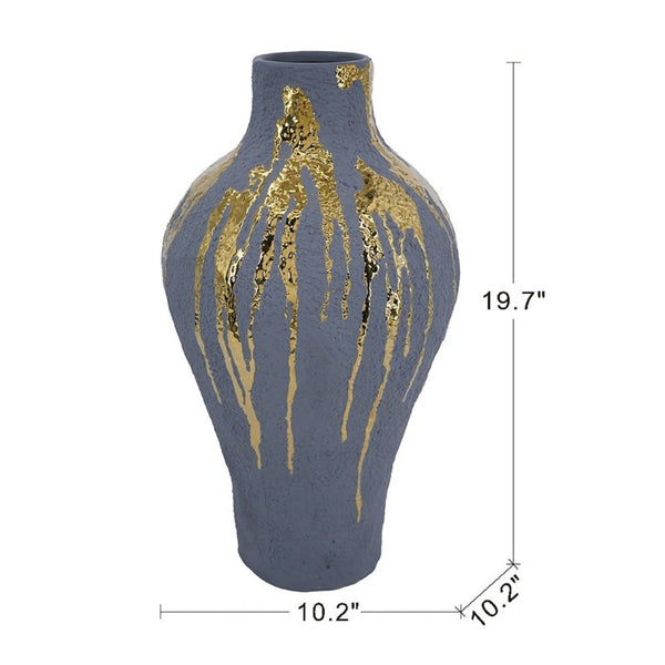 English Elm 10.2X10.2x19.7 Tall Ceramic Vase with Gold Drip Glaze Sculptural Statement Piece W2078P549374