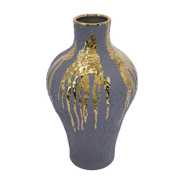 English Elm 9.1X9.1x16.3 Ceramic Vase Gold Drip Glaze Sculptural Centerpiece for Modern Home W2078P549375