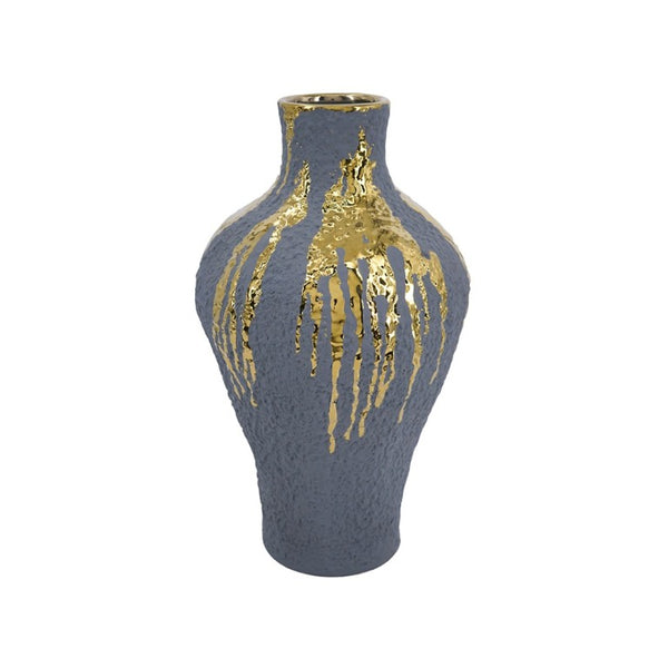 English Elm 9.1X9.1x16.3 Ceramic Vase Gold Drip Glaze Sculptural Centerpiece for Modern Home W2078P549375