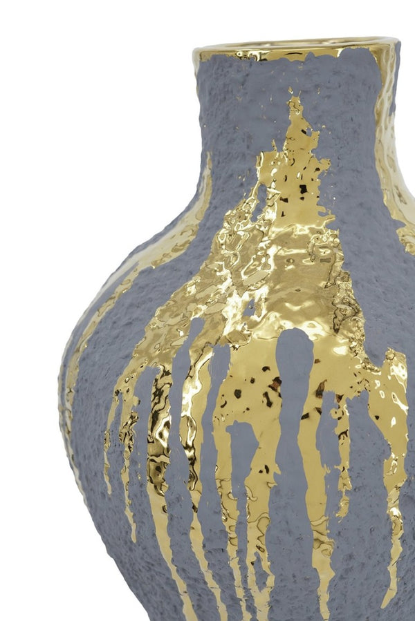 English Elm 9.1X9.1x16.3 Ceramic Vase Gold Drip Glaze Sculptural Centerpiece for Modern Home W2078P549375