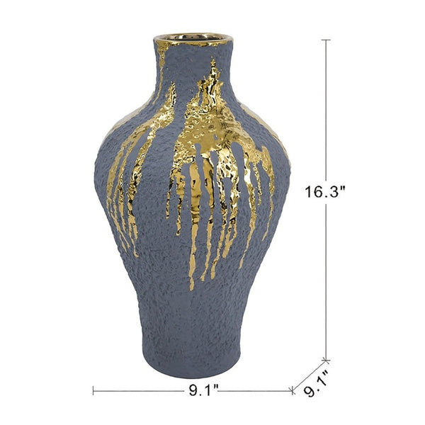 English Elm 9.1X9.1x16.3 Ceramic Vase Gold Drip Glaze Sculptural Centerpiece for Modern Home W2078P549375