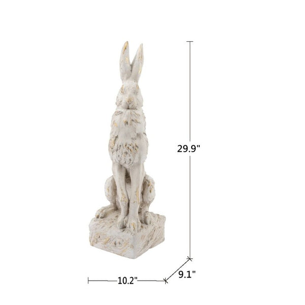 English Elm 10.2X9.1x29.9 Magnesium Sitting Rabbit Statue Weathered Antique White Pedestal Garden W2078P554655
