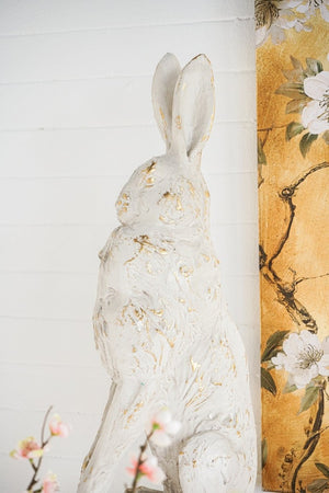 English Elm 10.2X9.1x29.9 Magnesium Sitting Rabbit Statue Weathered Antique White Pedestal Garden W2078P554655