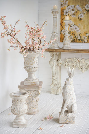 English Elm 10.2X9.1x29.9 Magnesium Sitting Rabbit Statue Weathered Antique White Pedestal Garden W2078P554655