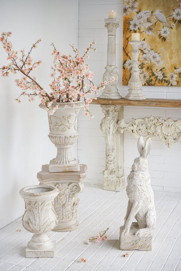 English Elm 10.2X9.1x29.9 Magnesium Sitting Rabbit Statue Weathered Antique White Pedestal Garden W2078P554655