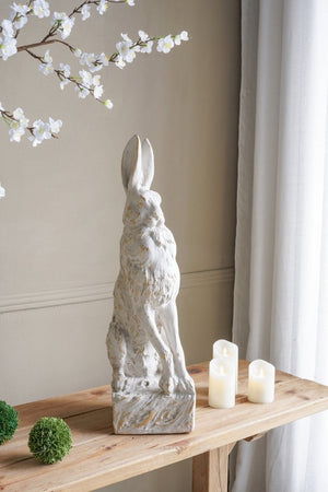 English Elm 10.2X9.1x29.9 Magnesium Sitting Rabbit Statue Weathered Antique White Pedestal Garden W2078P554655