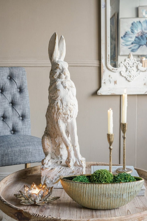 English Elm 10.2X9.1x29.9 Magnesium Sitting Rabbit Statue Weathered Antique White Pedestal Garden W2078P554655