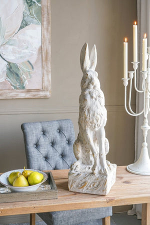 English Elm 10.2X9.1x29.9 Magnesium Sitting Rabbit Statue Weathered Antique White Pedestal Garden W2078P554655