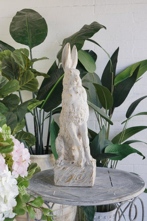 English Elm 10.2X9.1x29.9 Magnesium Sitting Rabbit Statue Weathered Antique White Pedestal Garden W2078P554655