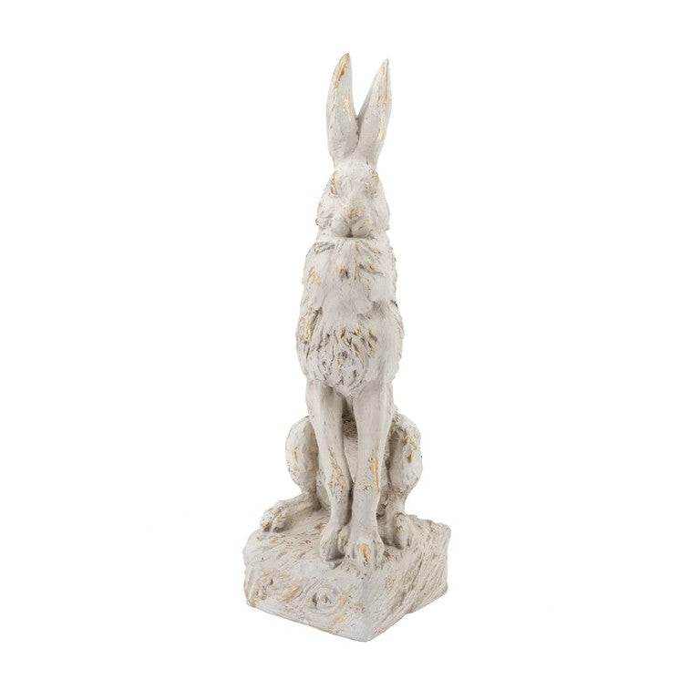 English Elm 10.2X9.1x29.9 Magnesium Sitting Rabbit Statue Weathered Antique White Pedestal Garden W2078P554655