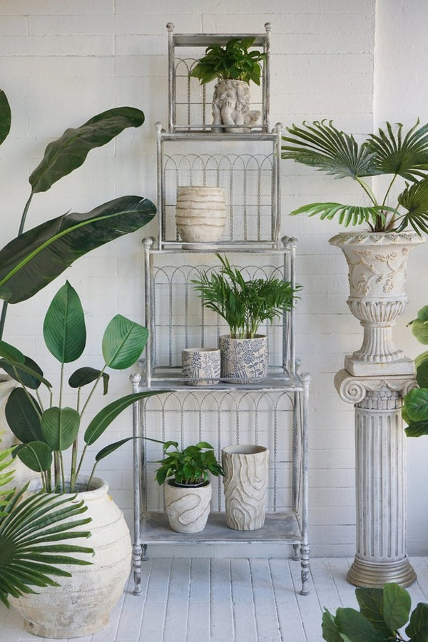 English Elm 12.8X10x30.9 Neoclassical Ribbed Column Pedestal in Antique White with Gold Scrollwork Accent W2078P555456