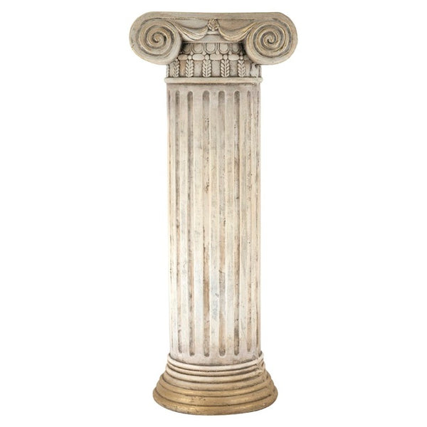 English Elm 12.8X10x30.9 Neoclassical Ribbed Column Pedestal in Antique White with Gold Scrollwork Accent W2078P555456