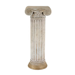 English Elm 12.8X10x30.9 Neoclassical Ribbed Column Pedestal in Antique White with Gold Scrollwork Accent W2078P555456