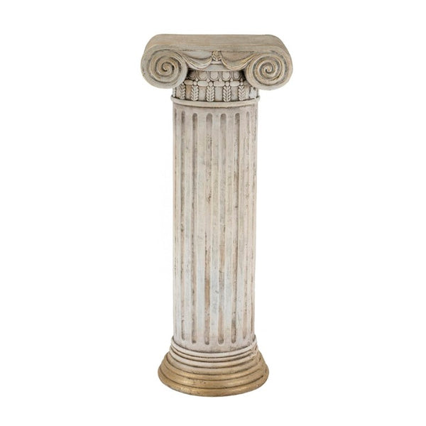 English Elm 12.8X10x30.9 Neoclassical Ribbed Column Pedestal in Antique White with Gold Scrollwork Accent W2078P555456