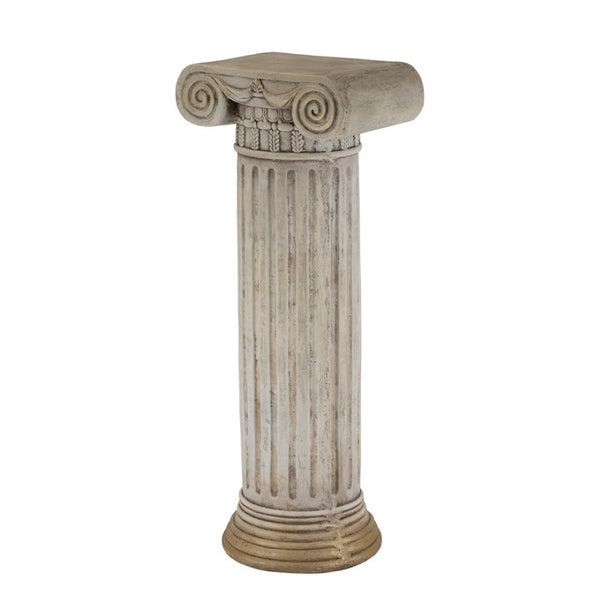 English Elm 12.8X10x30.9 Neoclassical Ribbed Column Pedestal in Antique White with Gold Scrollwork Accent W2078P555456